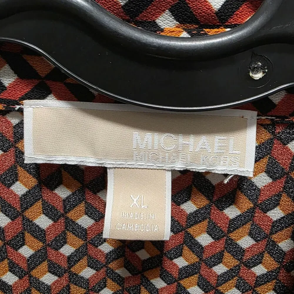​MICHAEL Michael Kors Geo Print Faux Wrap Shirt Dress Orange Brown XL